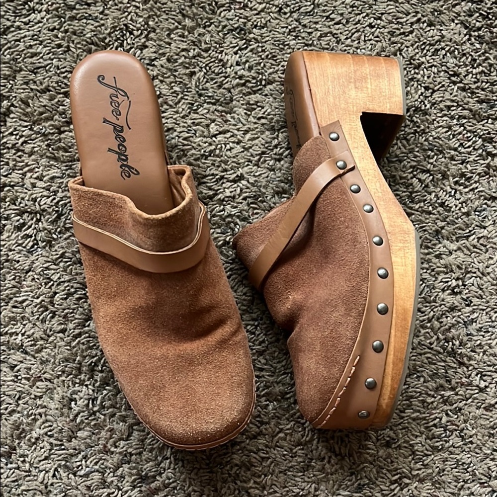 Free People Brown Suede Clogs